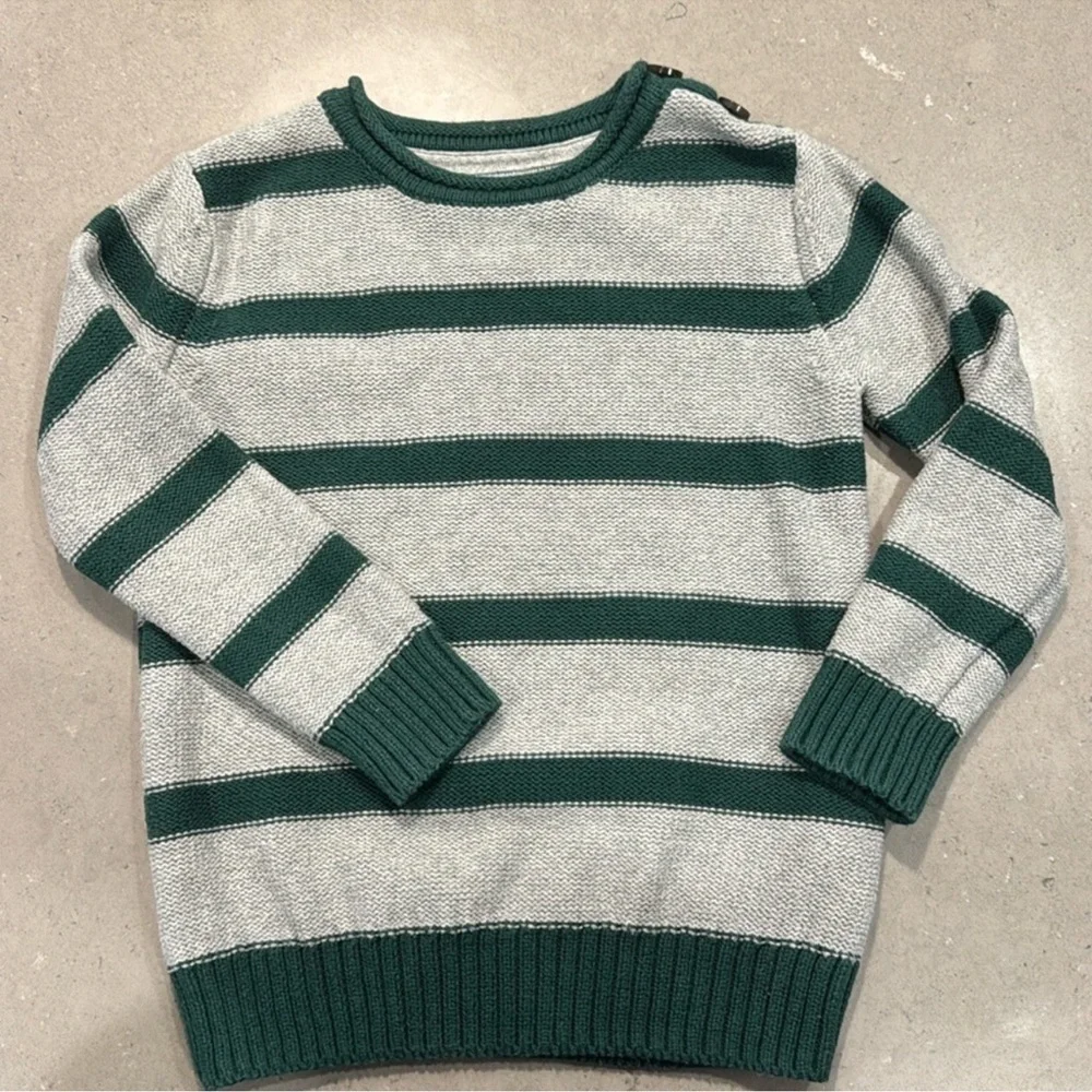 GAP Boys Size 4 grey and green striped crewneck long sleeve sweater